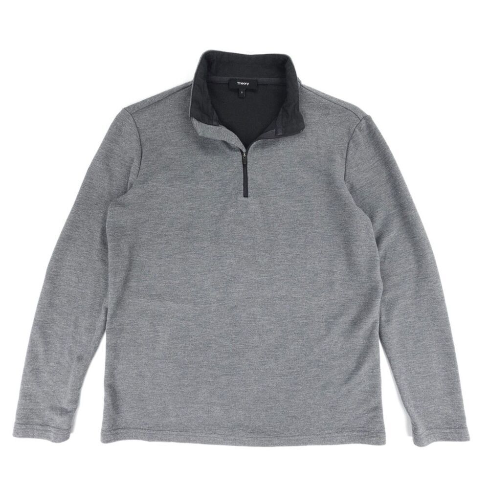 THEORY Quarter Zip Sweater Cowl Long Sleeve Melange Knit Old Money Quiet Luxury